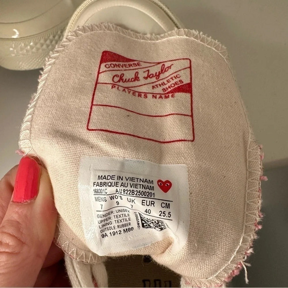 Comme Des Garçons Play × Converse Pink Sneakers SZ W9 - Picture 8 of 8